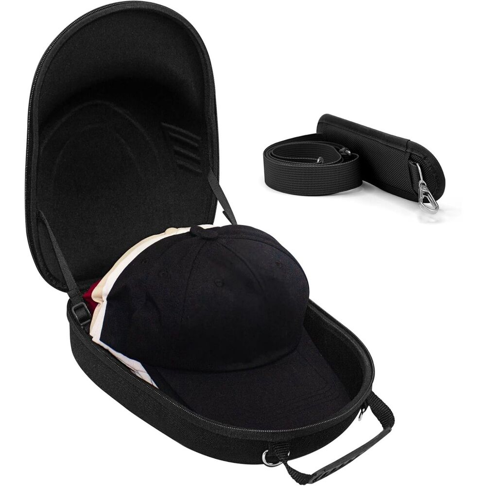 Black Baseball Cap Travel Case Holds 6 Hats with Shoulder Strap Streetwear Gear